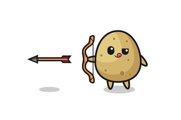 Obraz premium illustration of potato character doing archery