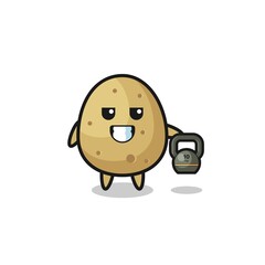 potato mascot lifting kettlebell in the gym