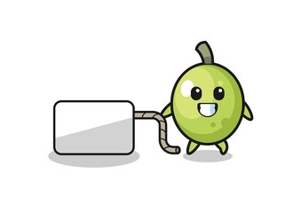 olive cartoon is pulling a banner