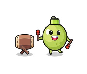 olive muslim cartoon is beating the bedug