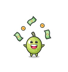 illustration of the olive catching money falling from the sky