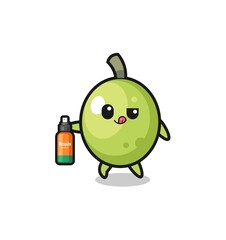 cute olive holding mosquito repellent