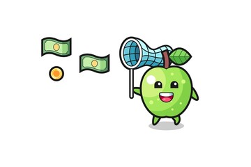 illustration of the green apple catching flying money