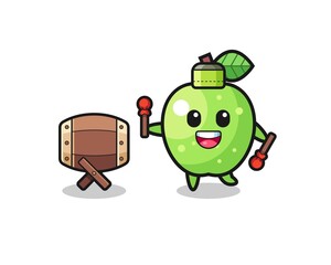 green apple muslim cartoon is beating the bedug