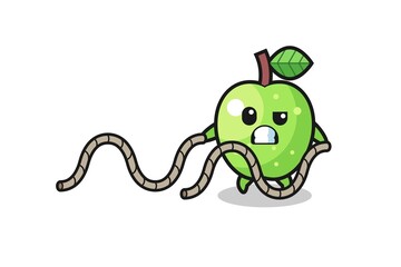 illustration of green apple doing battle rope workout