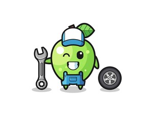 the green apple character as a mechanic mascot