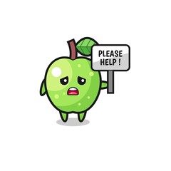 cute green apple hold the please help banner