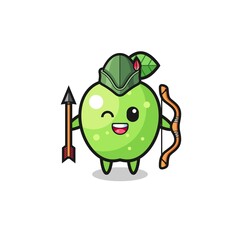 green apple cartoon as medieval archer mascot