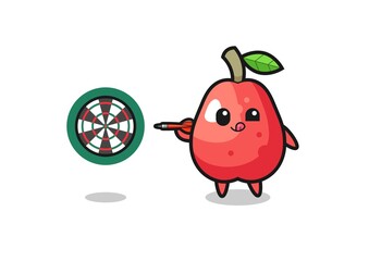 cute water apple is playing dart