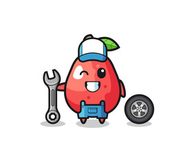 the water apple character as a mechanic mascot
