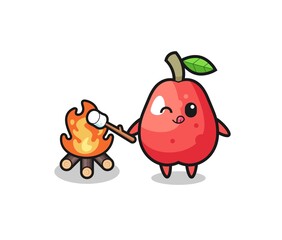 water apple character is burning marshmallow