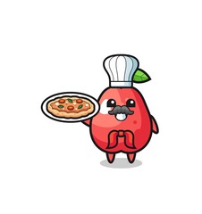 water apple character as Italian chef mascot