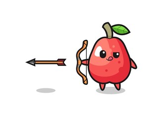 illustration of water apple character doing archery