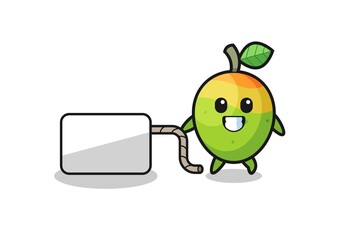 mango cartoon is pulling a banner