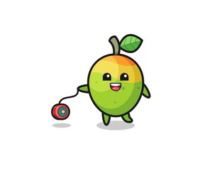 cartoon of cute mango playing a yoyo