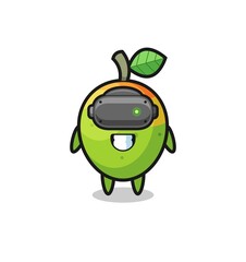 cute mango using VR headset