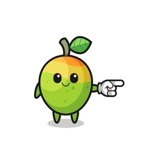 mango mascot with pointing right gesture