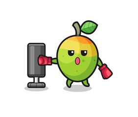 mango boxer cartoon doing training with punching bag