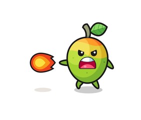 cute mango mascot is shooting fire power