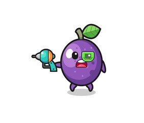 cute passion fruit holding a future gun