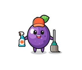 cute passion fruit character as cleaning services mascot
