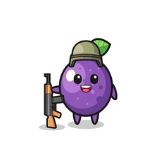 cute passion fruit mascot as a soldier