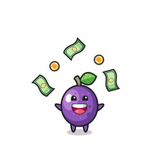 illustration of the passion fruit catching money falling from the sky