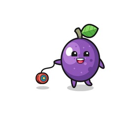 cartoon of cute passion fruit playing a yoyo