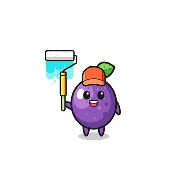 the passion fruit painter mascot with a paint roller
