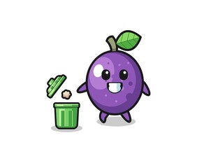illustration of the passion fruit throwing garbage in the trash can