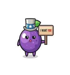 passion fruit cartoon as uncle Sam holding the banner I want you