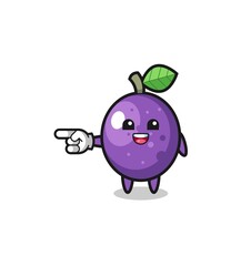 passion fruit cartoon with pointing left gesture