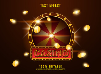 casino golden red with luxury spin wheel text effect - obrazy, fototapety, plakaty