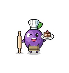 passion fruit as pastry chef mascot hold rolling pin