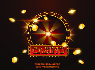 casino golden red with luxury spin wheel text effect