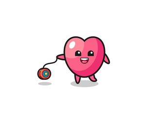 cartoon of cute heart symbol playing a yoyo