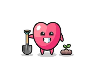 cute heart symbol cartoon is planting a tree seed