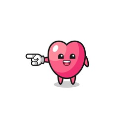 heart symbol cartoon with pointing left gesture