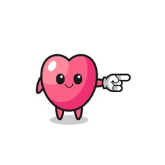 heart symbol mascot with pointing right gesture