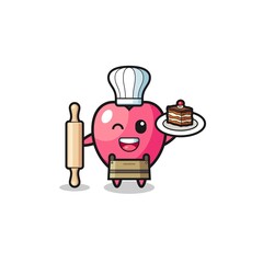 heart symbol as pastry chef mascot hold rolling pin