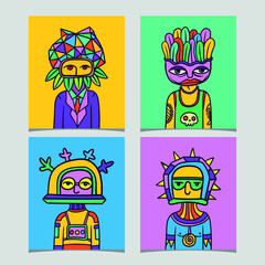 Hand drawn flat cute cartoon expression collection