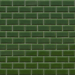 Enameled subway tile background, abstract texture of green brick, surface and ceramic wall design. Interior wall decoration mosaic close-up. 3D-rendering