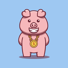 Pig rich cartoon illustration. Flat cartoon style. Vector animal concept isolated on a blue background.