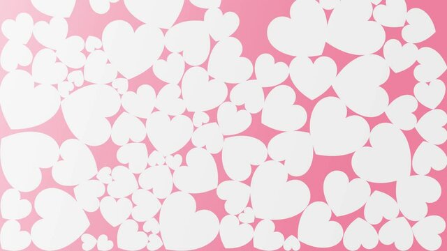 Falling white hearts against pink background. Animation