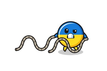 illustration of ukraine flag doing battle rope workout