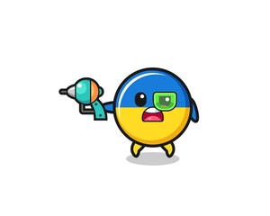 Fototapeta premium cute ukraine flag holding a future gun