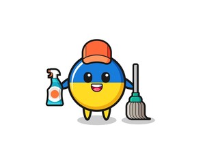 cute ukraine flag character as cleaning services mascot