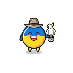 ukraine flag zookeeper mascot with a parrot