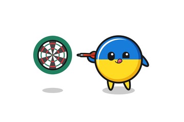 Fototapeta premium cute ukraine flag is playing dart