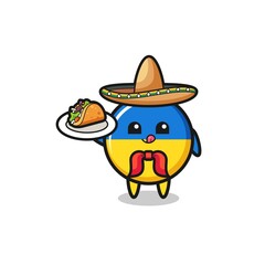 ukraine flag Mexican chef mascot holding a taco